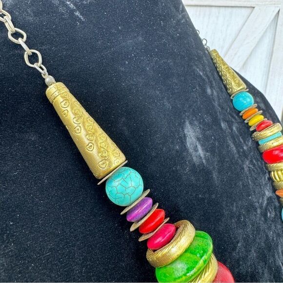 Chunky Beaded Multicolor Statement Necklace Boho Western - Picture 5 of 8